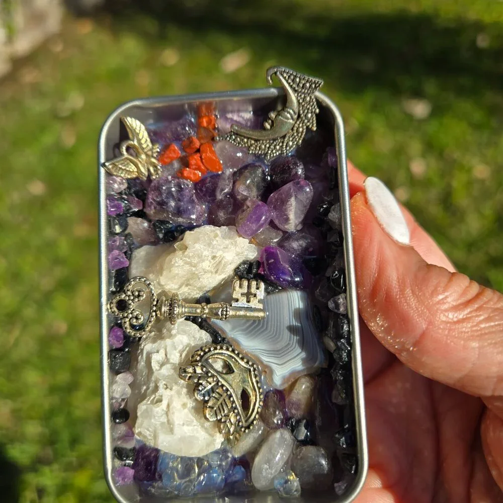 Moonlight Mask Key to Freedom Magicks Crystal Charm Tin Home Decor